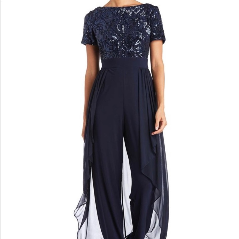 R&M Richards Sequins Formal Petite Jumpsuit